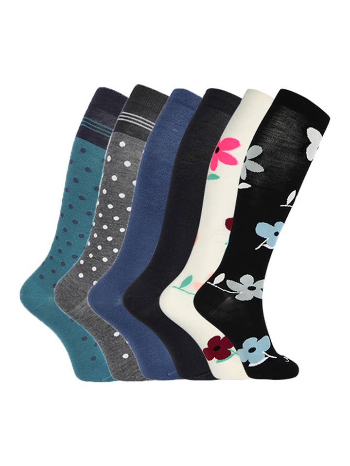 Chaussettes de compression légères en laine mérinos pour tous les jours (15-20mmHg) - Fleur - Lot de 6 pour la vente par Ja-vie