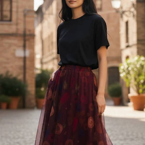 ELFMSBU Italiensk One Size Romantisk Bourgogne Tyl Midi Nederdel for engroshandel hos LOOWIE