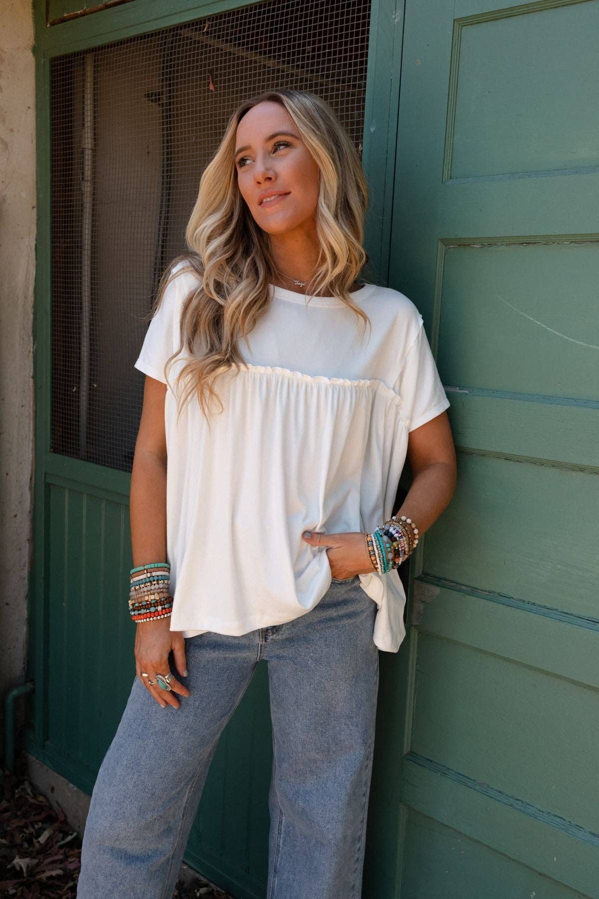 Three Bird Nest - Vente Chemisier – femme - Top Sunday Morning Babydoll - Blanc6