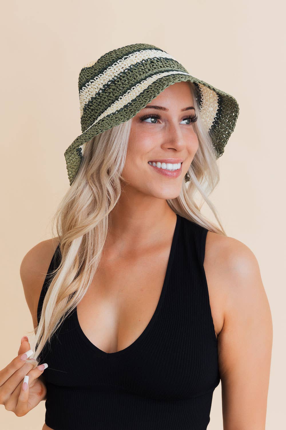 Leto Accessories - Wholesale Bucket Hat - Women's - Crochet Stitched Striped Pattern Bucket Hat10