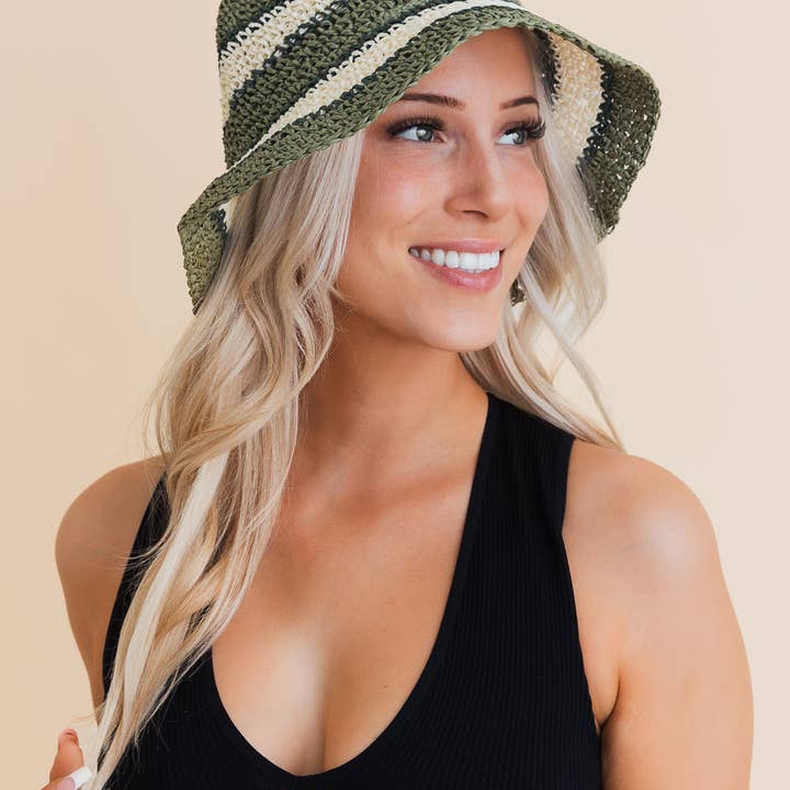 Leto Accessories - Wholesale Bucket Hat - Women's - Crochet Stitched Striped Pattern Bucket Hat10