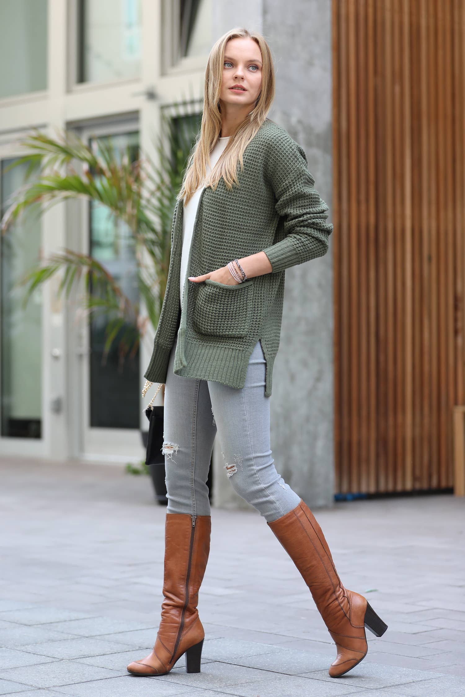 42POPS – Engroshandel Cardigan - Dame – ,,,..Lav Gauge Vaffel Åben Cardigan Sweater24