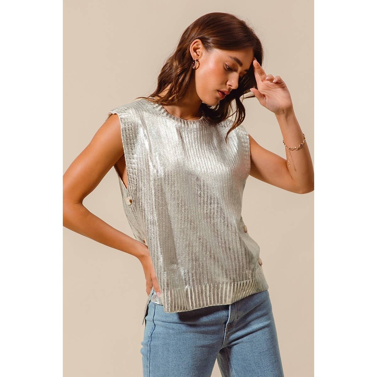 IVE – wholesale Outerwear Vest - Women’s – Metallic Foil Holiday Sweater Vest Top0