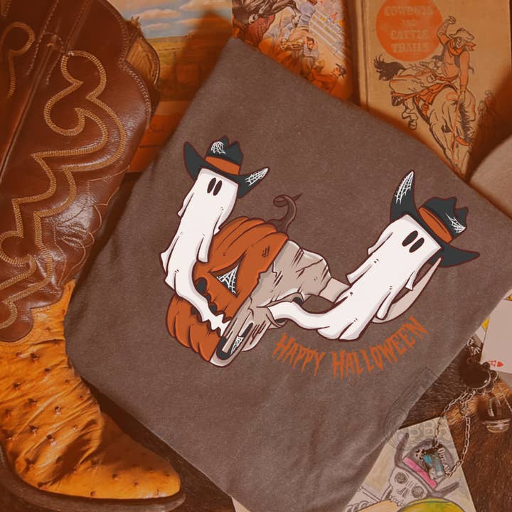 Spooky Pumpkin Ghost - Gray Graphic Tee (comfort colors) for wholesale by The Branded Blue Roan