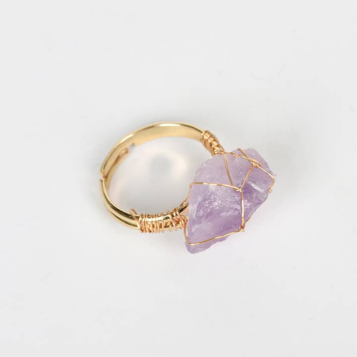 Mio Queena - Wholesale Cocktail/Statement Ring - Natural Irregular Rough Stone Wound Copper Wire Ring3