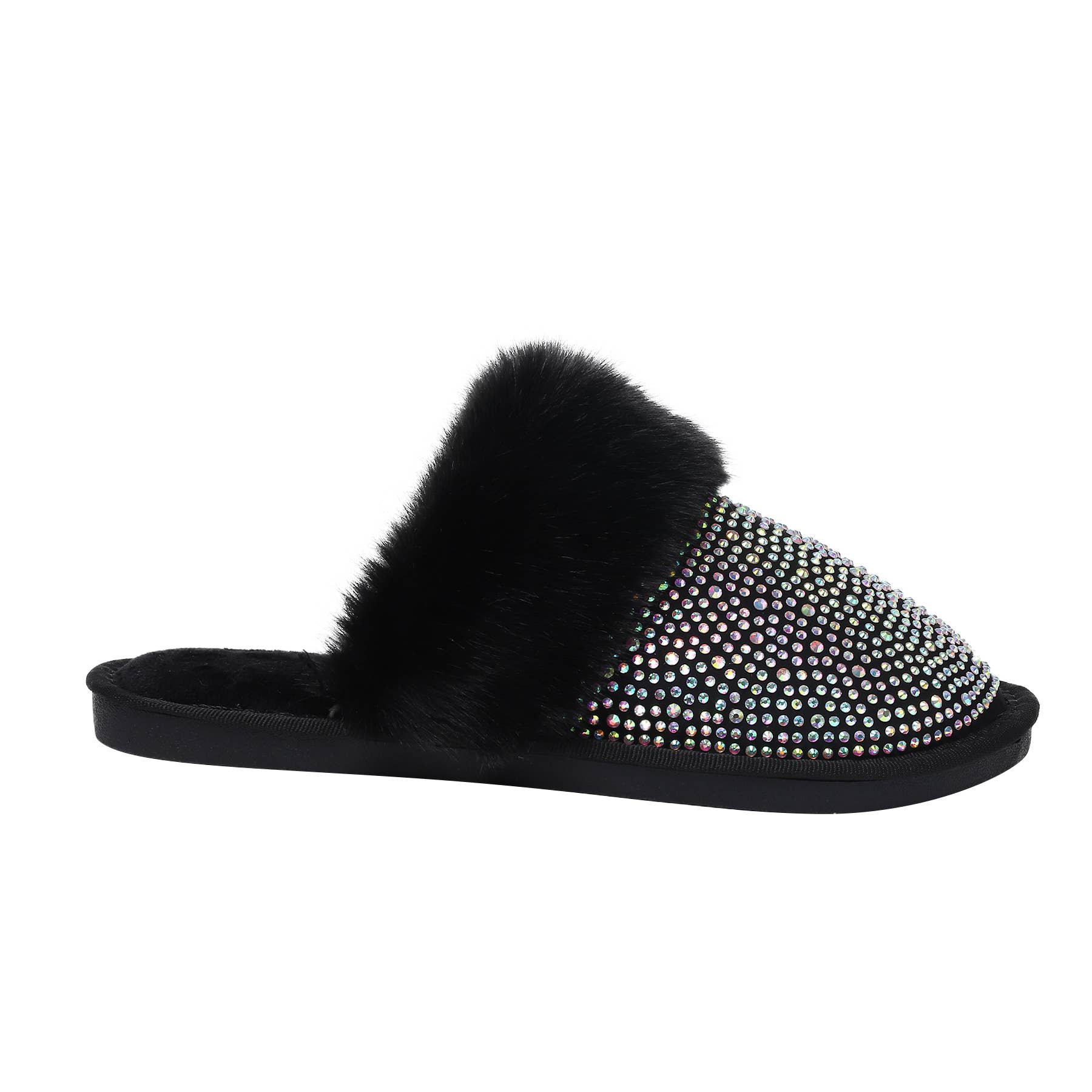 Natalie Mills - Wholesale Slippers - Women's - Lora Closed Toe Rhinestone Faux Fur Slippers1