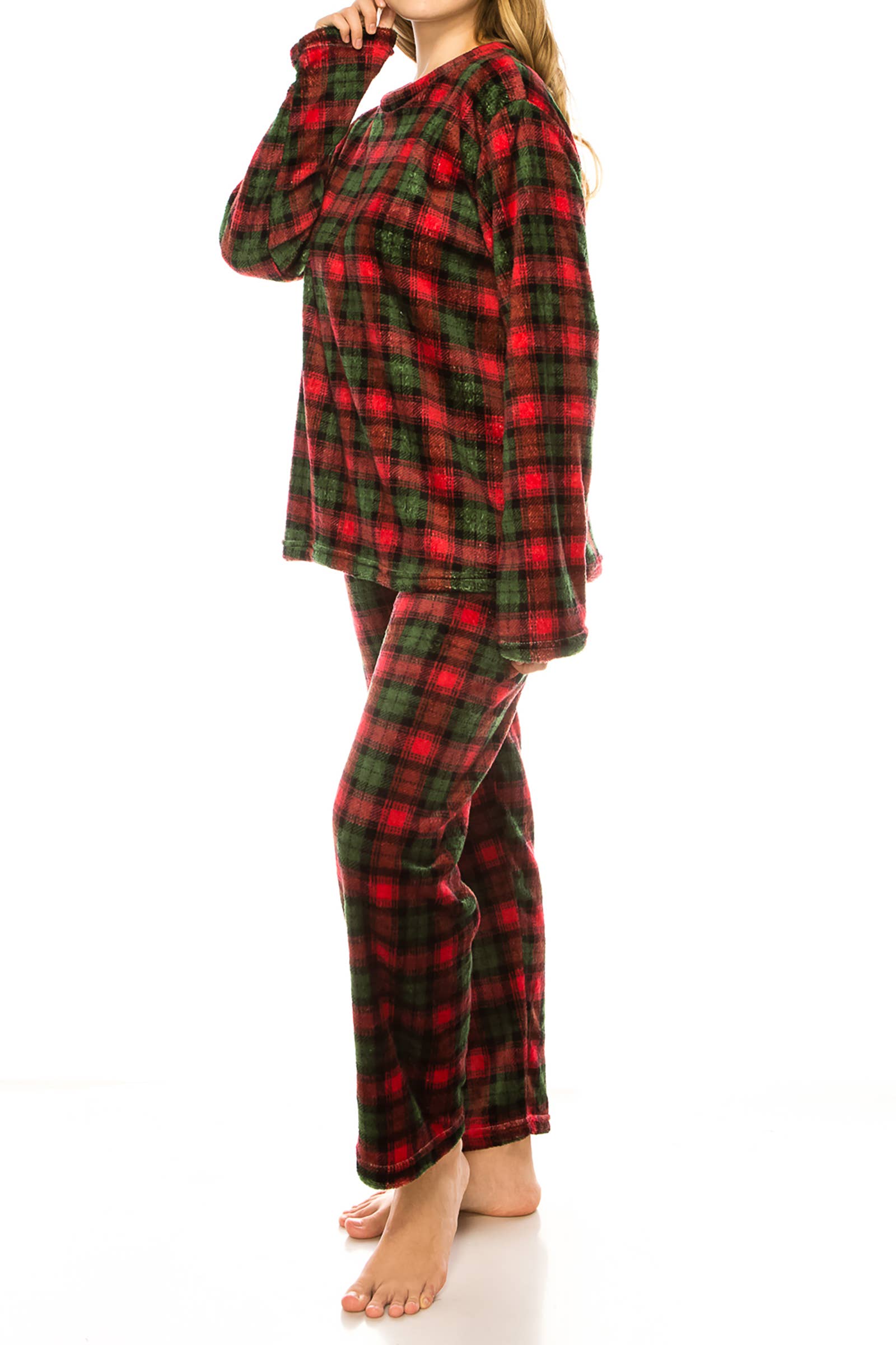 Forest Green Red Royal Stewart Plaid Microfleece Lounge Pajama Sets for wholesale on Faire2