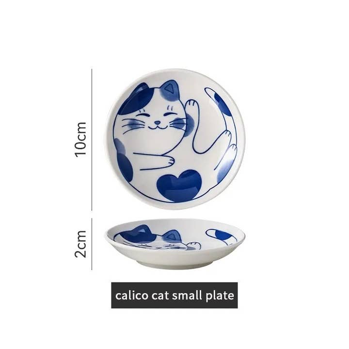 Homerely (We Cover All Import Duties) - Wholesale Dinner Plate - Japanese Style Cat Pattern Ceramic Dish Plate1