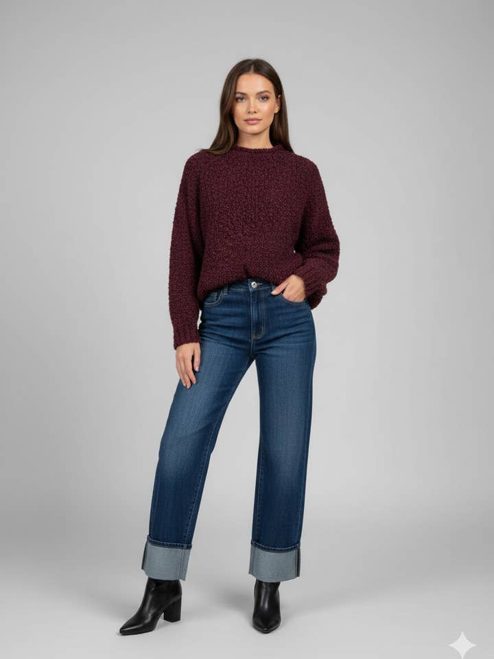 Ling - Vente Pull en maille – femme - RÉF.25522 PULL EN LAINE BICOLORE EFFET MOUTON7