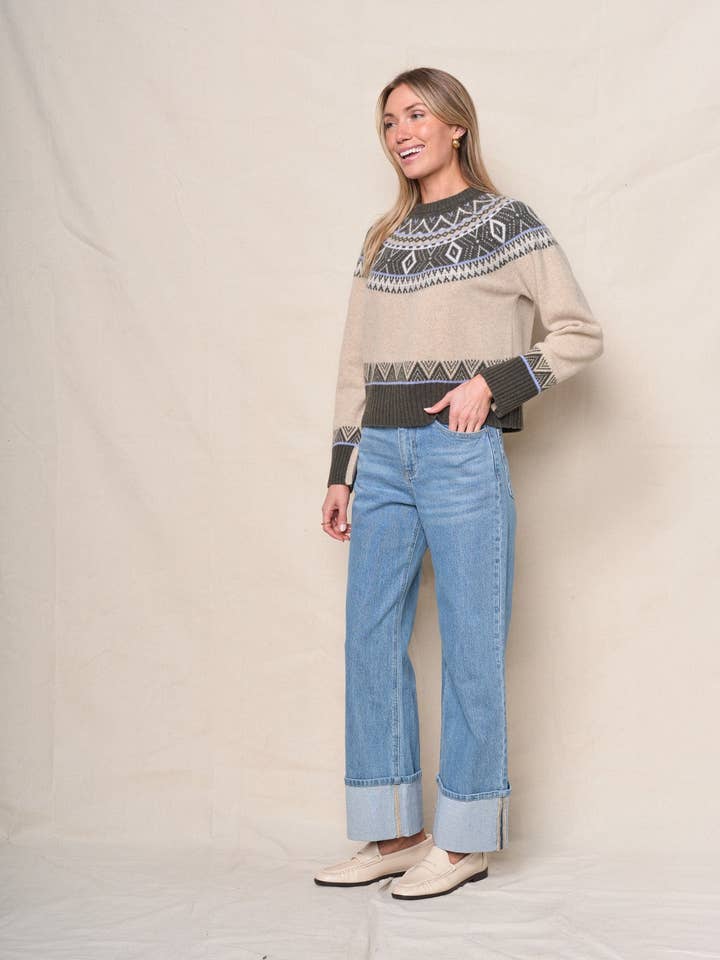 Stateside - Wholesale Knit Sweater - Women's - Fairisle Button Sweater in Thyme Multi6