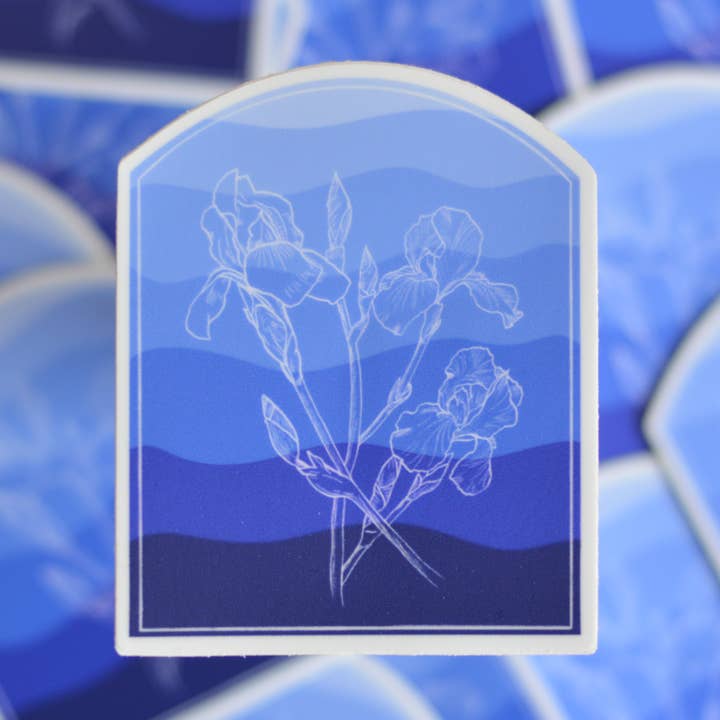 Iris Blues Vinyl Sticker for wholesale by Many Muses Paper Co.