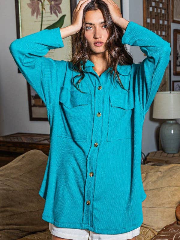 BUCKETLIST OUTLET - Wholesale Shirt Jacket/Shacket - Women's - T1320-4 OUTLET SALE Solid Rib Knit Oversized Shacket Shirt11