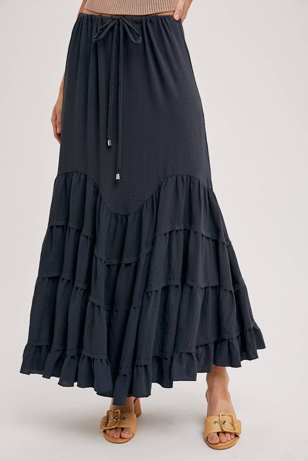 Bluivy - Wholesale Skirt - Women's - RUFFLED DRAWSTRING WASIT MAXI SKIRT WITH LINING11