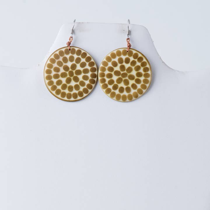 TaguArtsy – wholesale Dangle earrings – Dots Engraved Tagua Earrings8