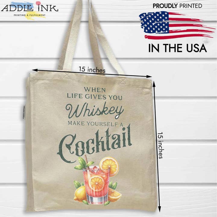 When Life Gives You Cocktail - Whiskey Tote Bag - Unisex for wholesale by ADDLE iNK