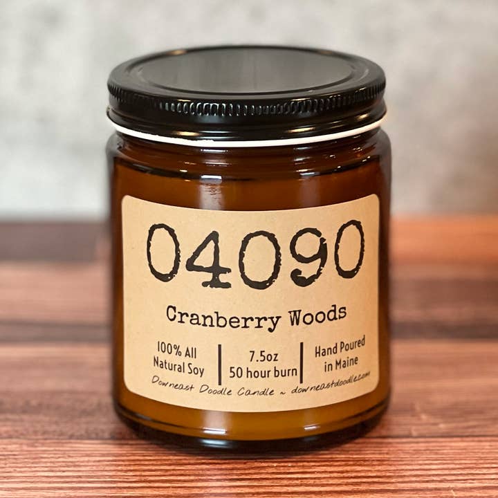 Zip Code CUSTOMIZED amber natural soy candle for wholesale by Downeast Doodle Candle Company, LLC