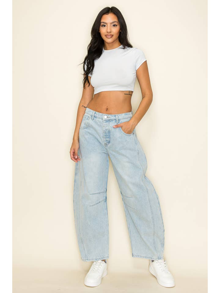 Light Wash High Waist Wide Leg Barrel Jeans for wholesale on Faire