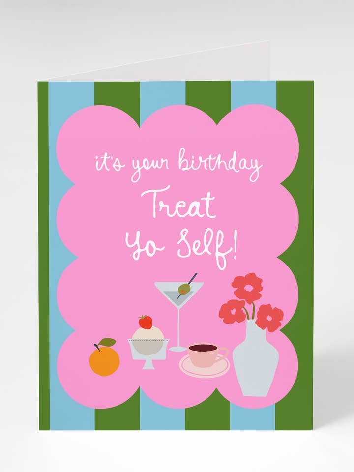 Treat Yo Self Birthday Greeting Card for wholesale by Bon Femmes