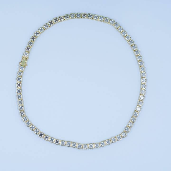 Collana Tennis 16 Pollici con Catena Quadrata CZ 5,3mm Riempita in Oro 24K | WA-2753 per la vendita all'ingrosso da parte di Aim Eternal