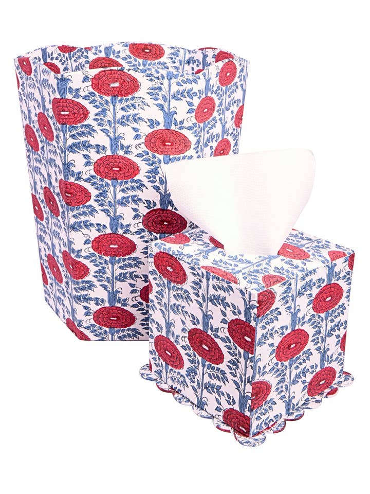 Poubelle / Bac de rangement à motif Blockprint Scallop en Araminta pour la vente par Inner Child