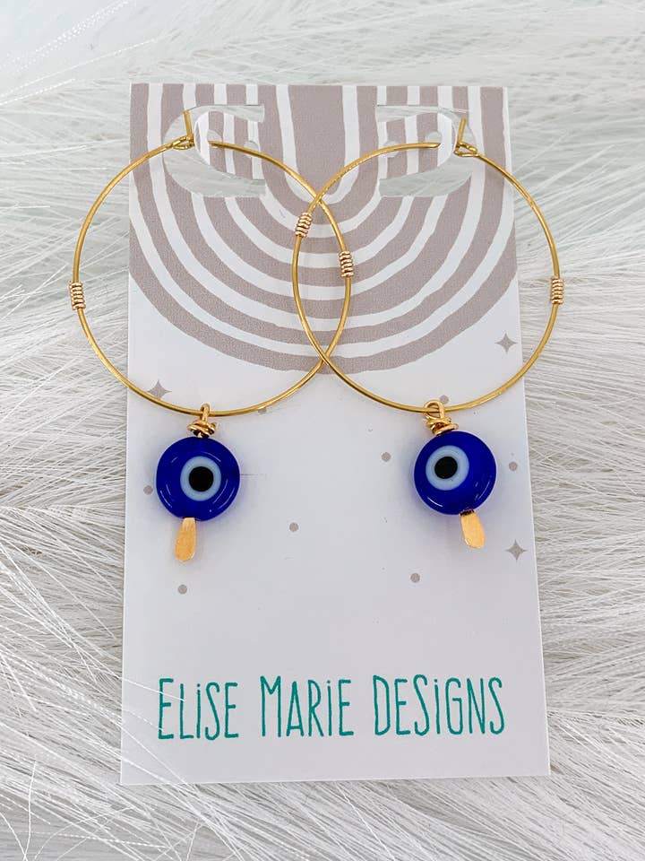 Pendientes de Aro con Ojo Turco | Joyería de Símbolo Protector para venta al por mayor de Elise Marie DeSigns