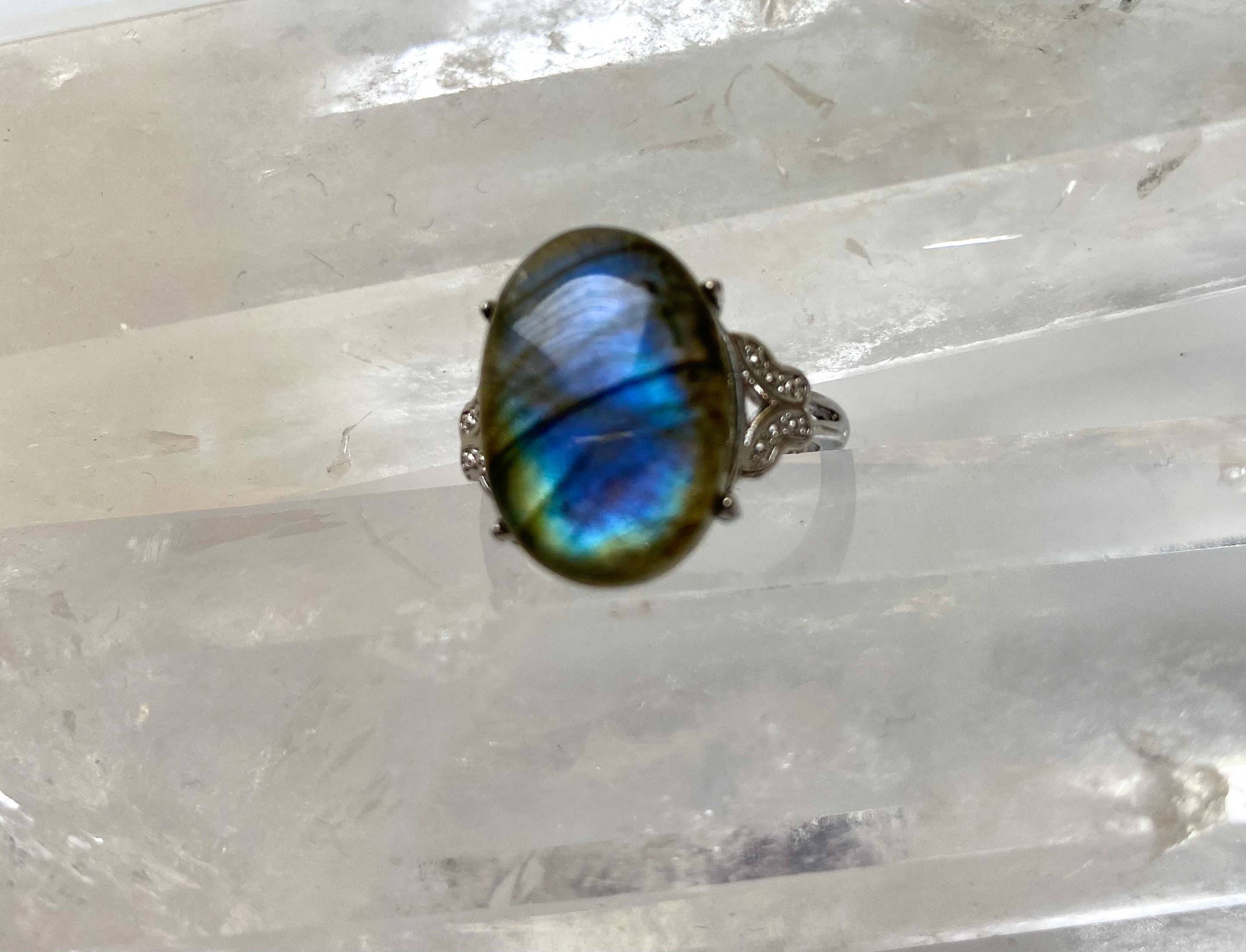 KayleeNYC - Vendita all'ingrosso Anelli con pietra singola/solitario - Anello in Labradorite Naturale Bronzo Bianco4