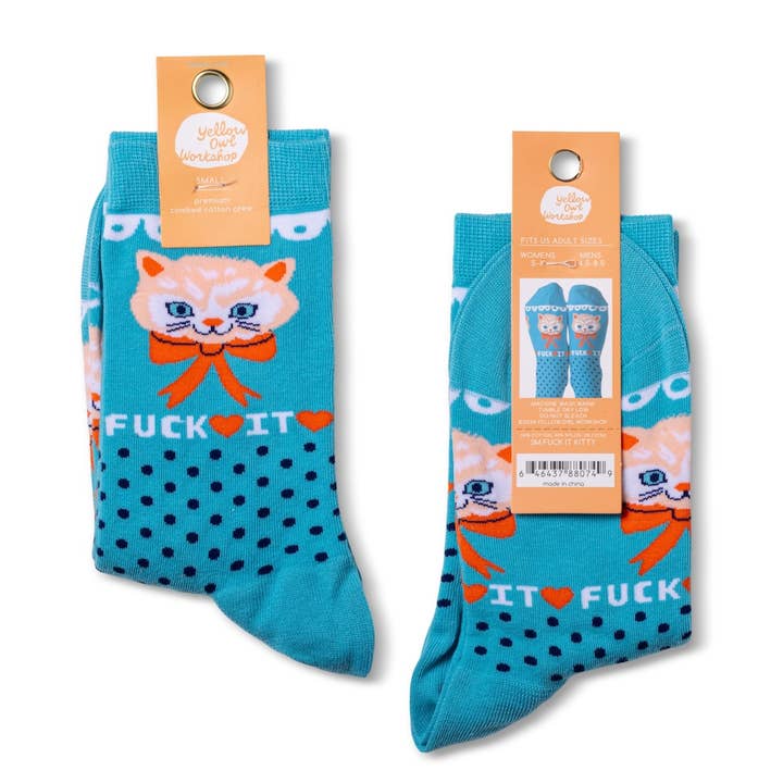 Yellow Owl Workshop – Großhandel Socken - Unisex – F*ck it Kitty - Kleine Rundsocken1