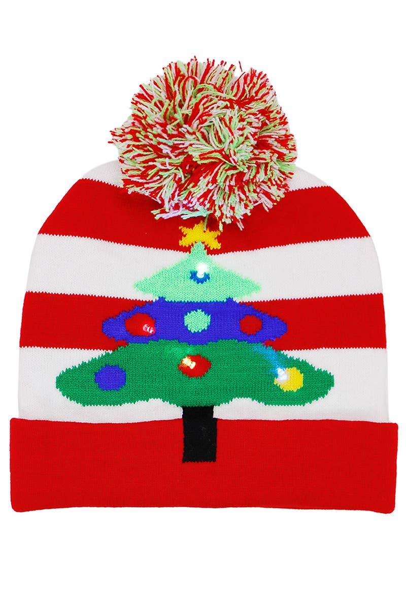 ASSORTED Big Kids Christmas Led Light-up Single Pom Beanie for wholesale on Faire8