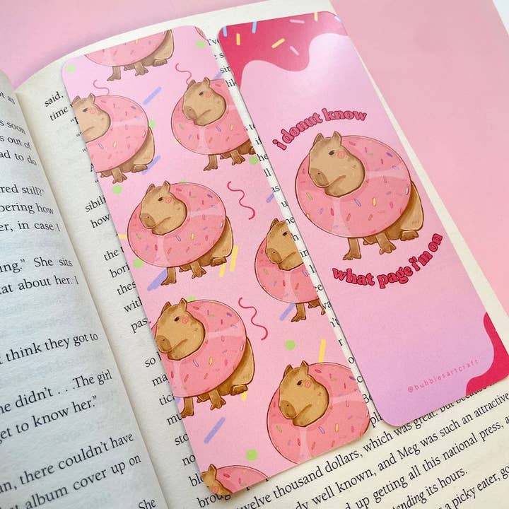BubblesArtCraft – Engroshandel Bogmærke – Capybara Bogmærke | Donut Pun | Sødt bogmærke | Læsning