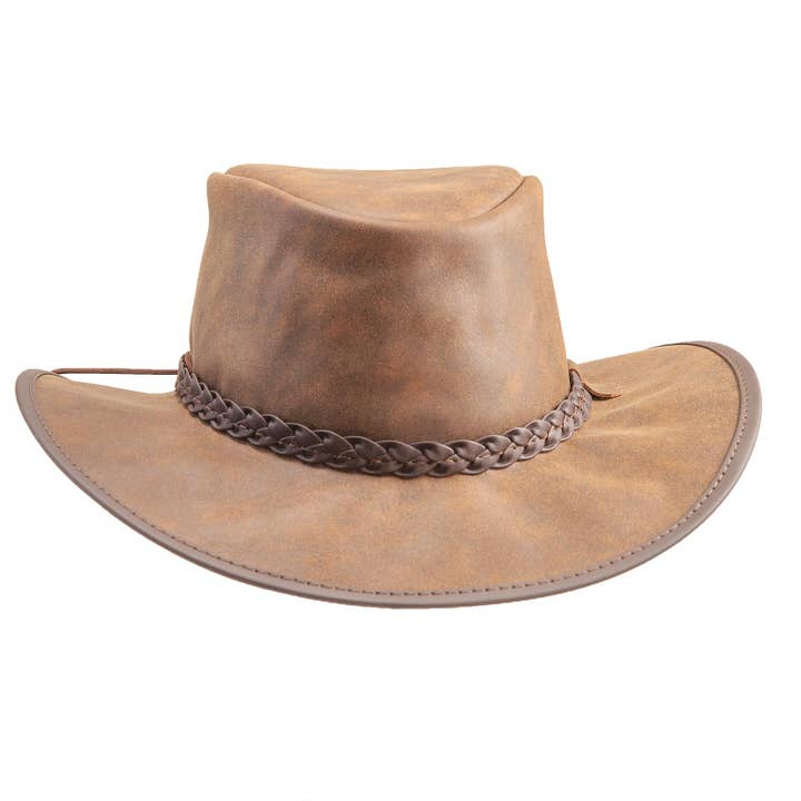 Genuine Leather Outback Hat - Style Crusher - Open Sizing 12 for wholesale by American Hat Makers