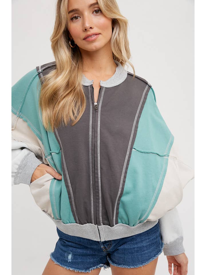 Bluivy - Wholesale Bomber Jacket - Women's - COLOR BLOCK BOMBER JACKET