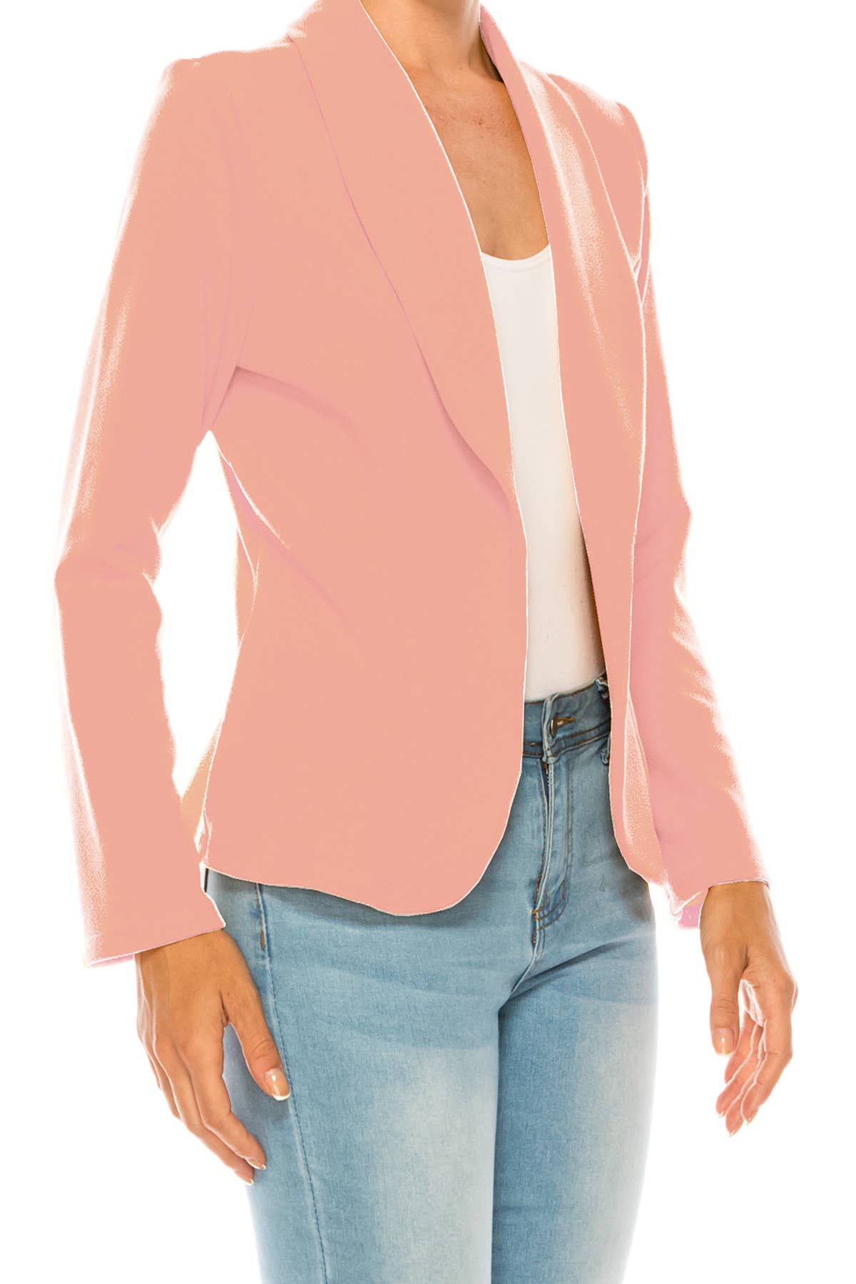 MOA COLLECTION - Wholesale Blazer - Women's - Women’s Solid Open Front Fitted Blazer Jacket – Waist Length35