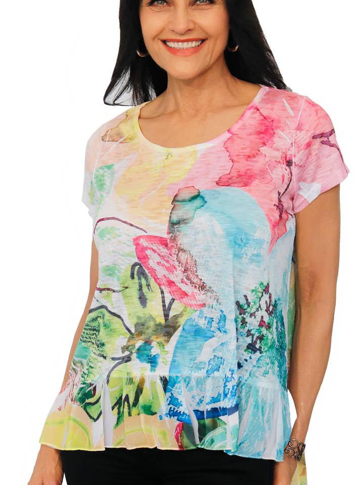 288P814 Kurzarm mit Schlüssellochdetail auf der Rückseite für den Großhandel von Impulse California