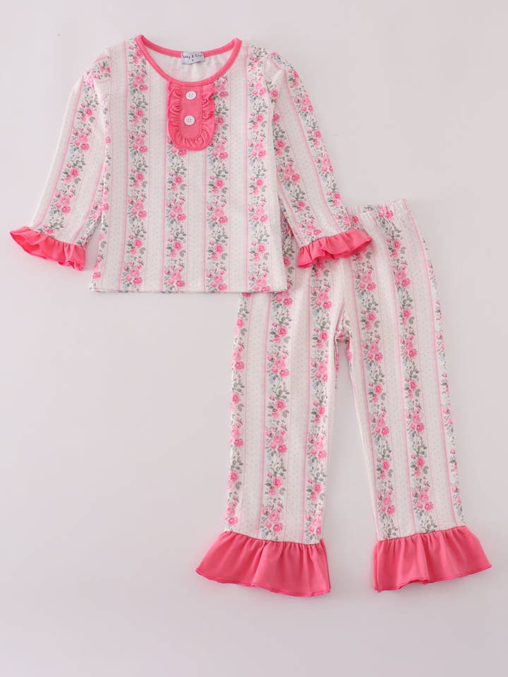 Pink floral print pants set for wholesale by Mom & Co.