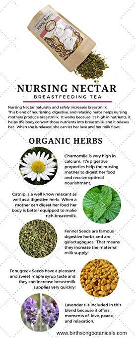 Birth Song Botanicals Co. – Chá de amamentação - Maternidade por atacado – Nectar de Enfermagem Chá Orgânico de Amamentação com Ervas - Folha Solta 4 oz.8