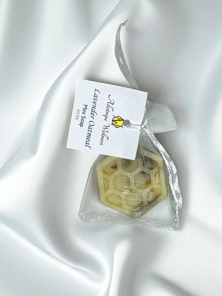 Lavender Oatmeal Mini Soap for wholesale by Allotrope Wellness, Inc.
