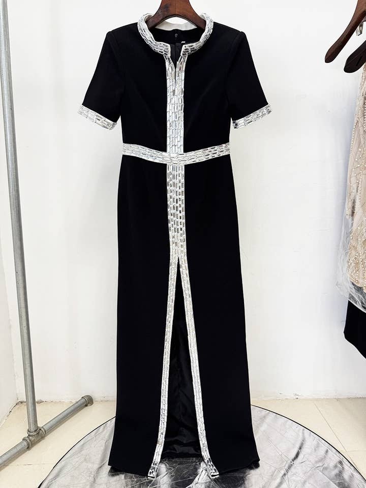 Black DR551Y Hand-Beaded Floral Embroidered Bustier Long Dress for wholesale on Faire2