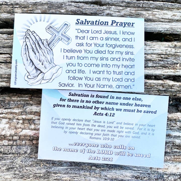 Salvation Prayer Scripture Sharing Inspirational Card for wholesale by Forgiven Jewelry