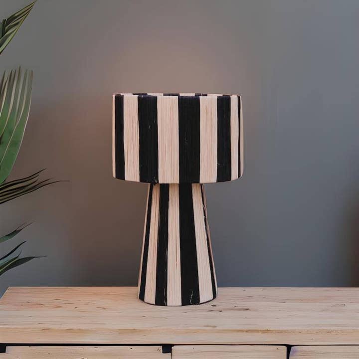 HandHappiness - Wholesale Accent/Desk Lamp - Raffia Lamp with Natural and Black Lampshade - Moroccan6