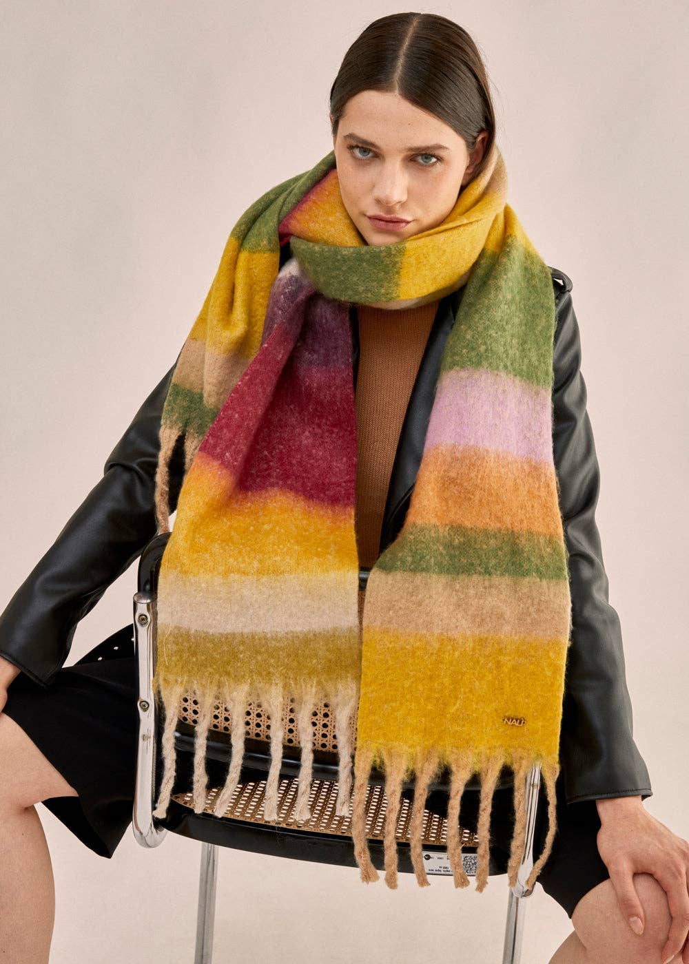 NALI' - Wholesale Scarf - Women's - STRIPES SCARF ORANGE/BLACK - N602