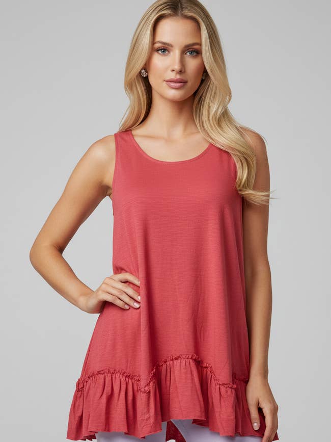 319 Deep Coral Ruffle-Hem Sleeveless Top for wholesale by LTX Sportswear