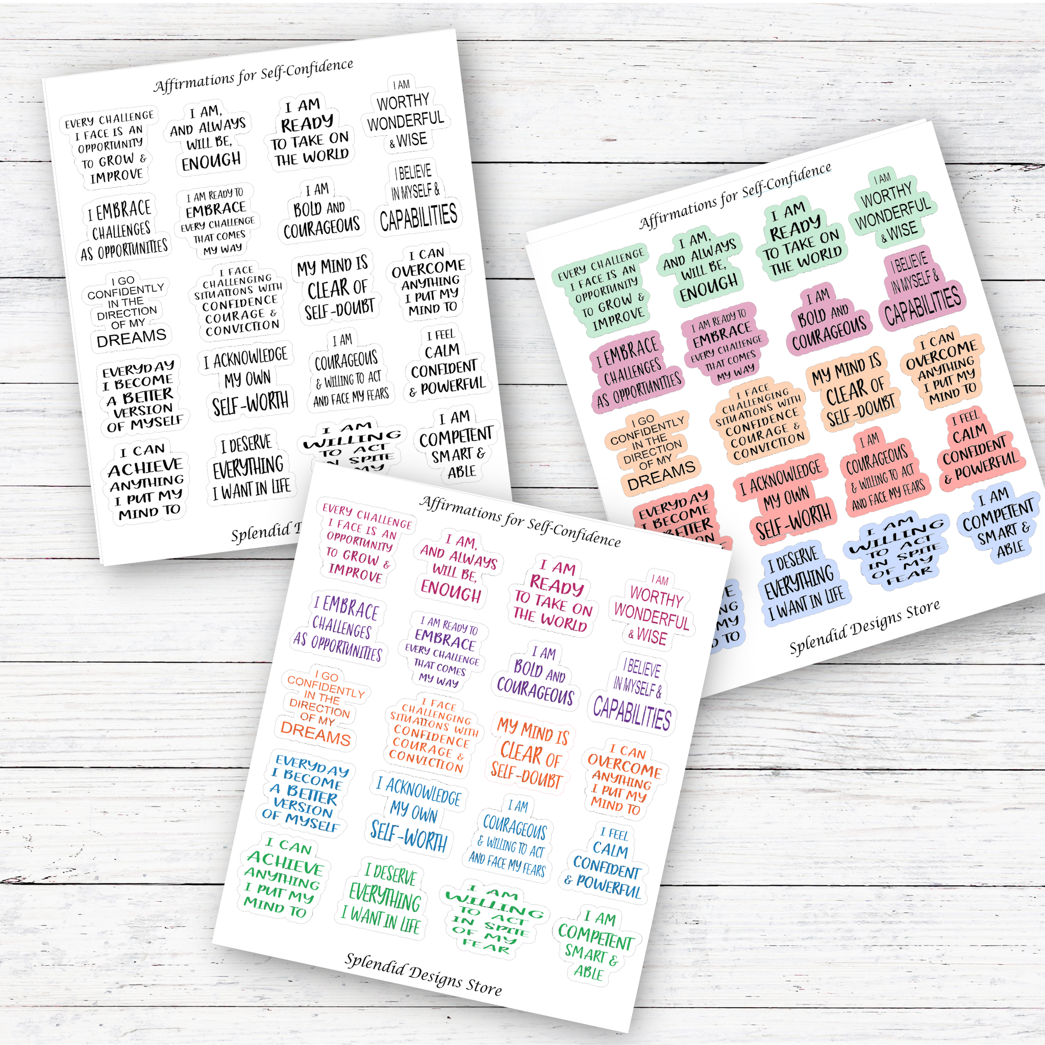 Splendid Designs Store - Wholesale Sticker - Positive Affirmations for Self-Confidence Sticker Sheet1