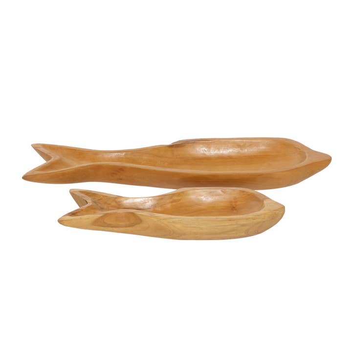 Deco Marché - Wholesale Decorative Tray - Coastal Brown Teak Wood Tray Set