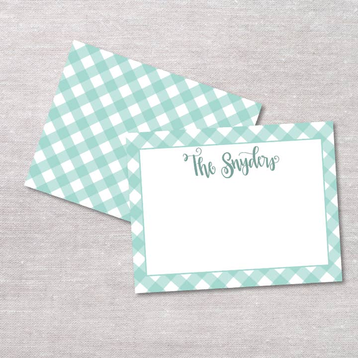 Gingham Custom Hand Lettered Flat Notecards for wholesale by The Redheaded Camel