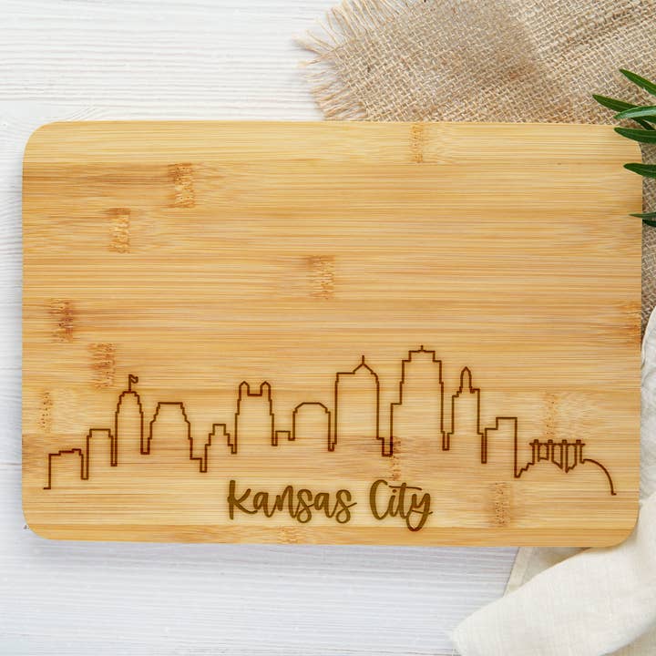 Kansas City Engraved Bamboo Cutting Board for wholesale by The Trendy Traveler