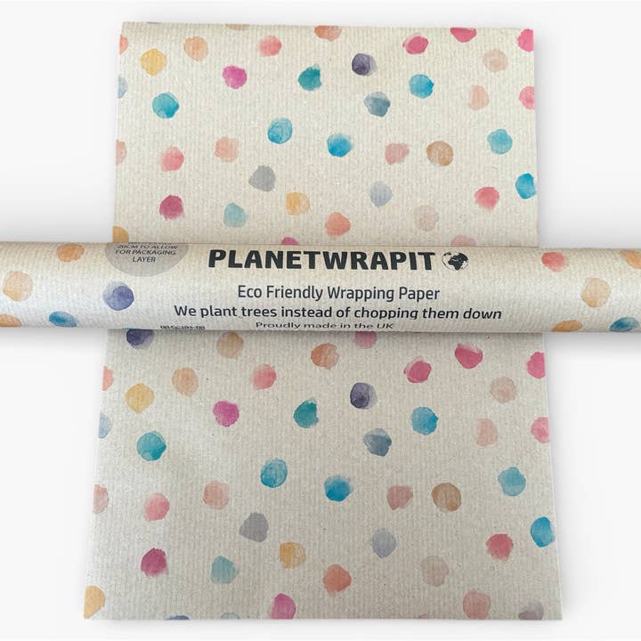 Colour Spots Recycled Kraft Wrapping Paper Gift Wrap for wholesale by PlanetWrapIt
