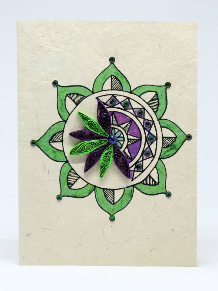 Green Mandala Quilling Card for wholesale by Lokta Cards