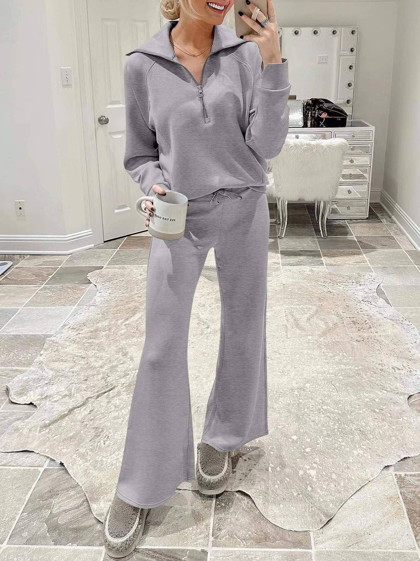 Queen Fashion - Wholesale Top & Skirt Set - Women's - long sleeved sweater wide leg pants two piece set51