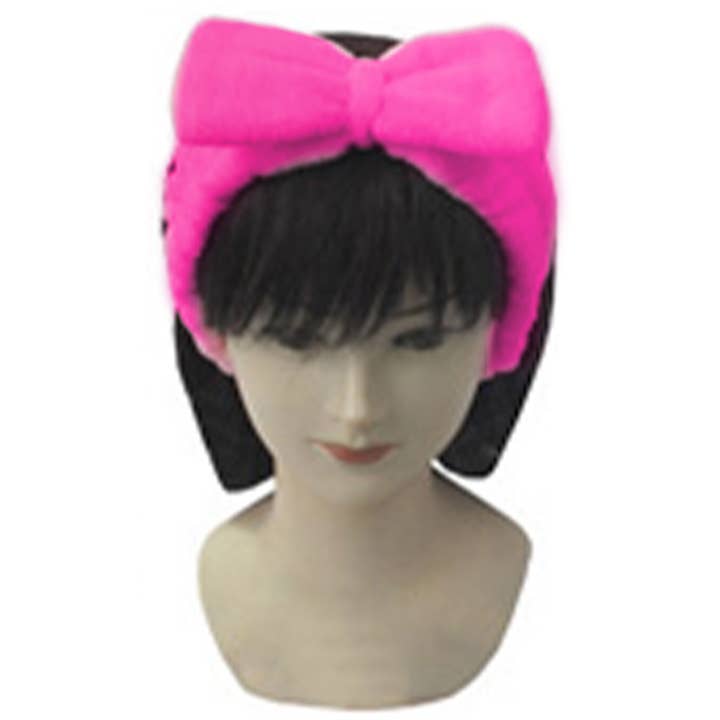 Cap Zone - Wholesale Spa Headband - Big Bowtie Fuzzy Spa Headband Scrunchie
