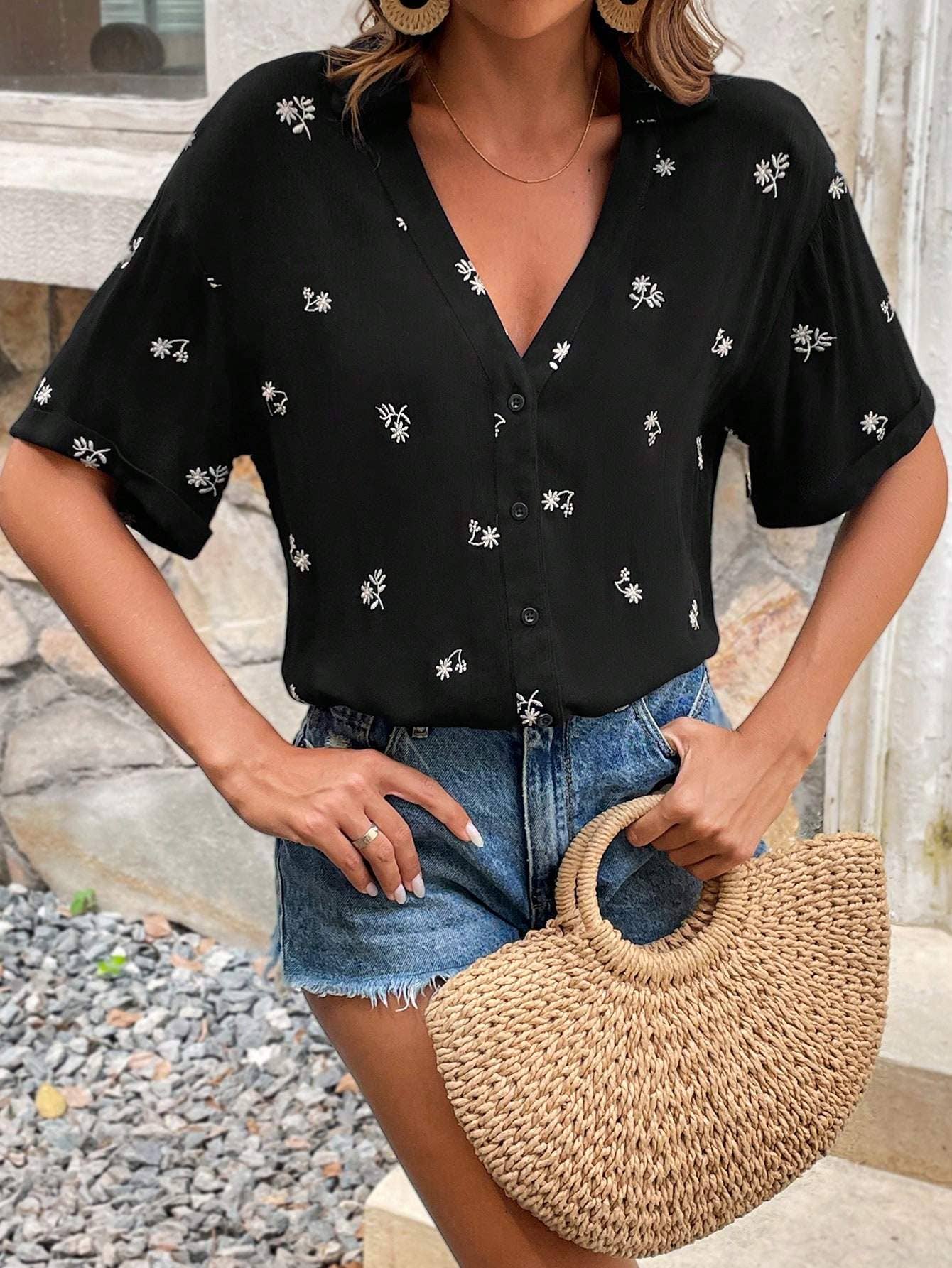 Flarix - Wholesale Button Down Shirt - Women's - shirt navy blue top office wear casual women shirt4